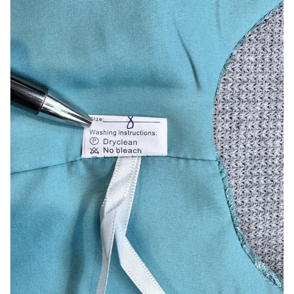 Womens Size 8 Sage Green Floral Lace Chiffon 3 Pc Pant Suit with Jacket Wide Leg - Picture 11 of 16